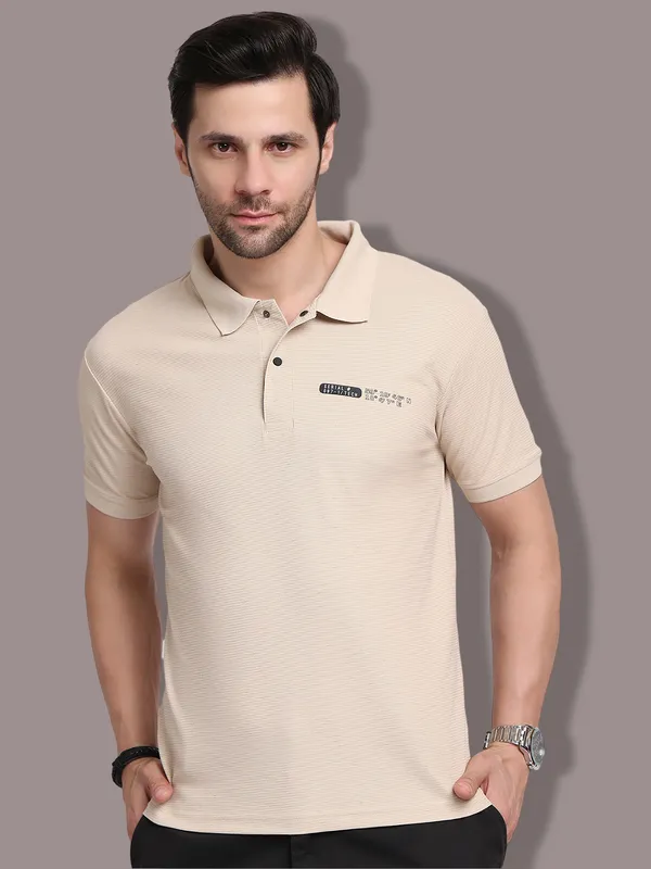 Beige_Polycotton_T-Shirt_For_Men