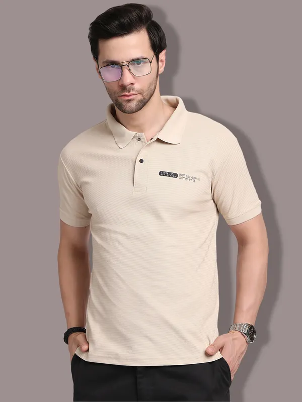 Beige_Polycotton_T-Shirt_For_Men
