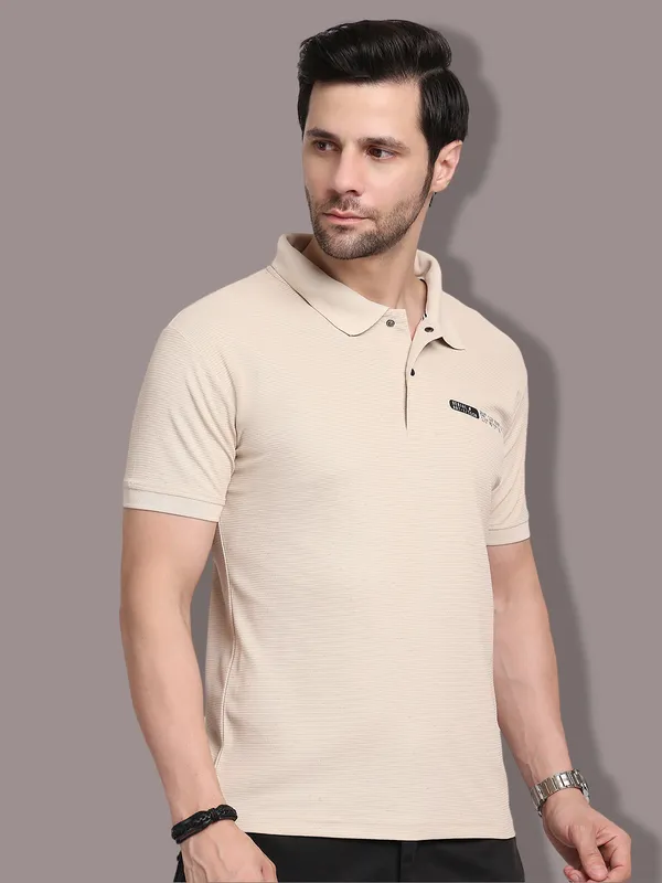 Beige_Polycotton_T-Shirt_For_Men