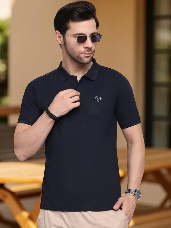 Navy_Blue_Polycotton_T-Shirt_For_Men