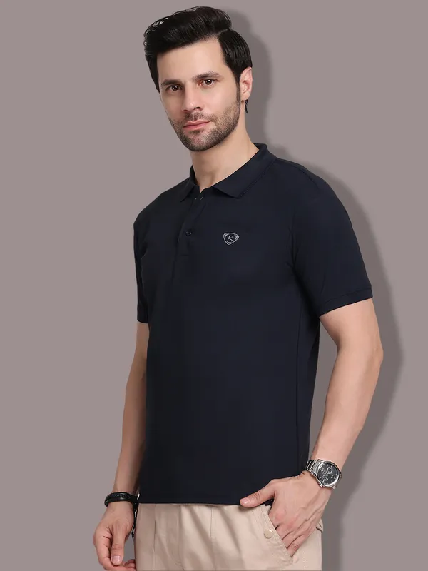 Navy_Blue_Polycotton_T-Shirt_For_Men