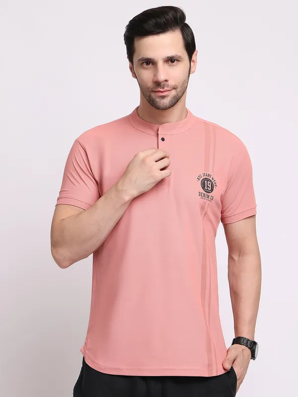 Peach_Polycotton_T-Shirt_For_Men