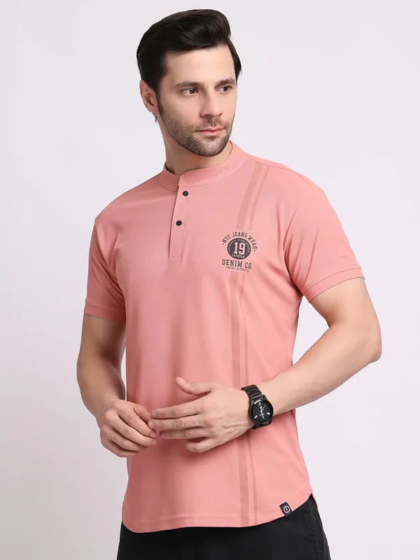 Peach_Polycotton_T-Shirt_For_Men
