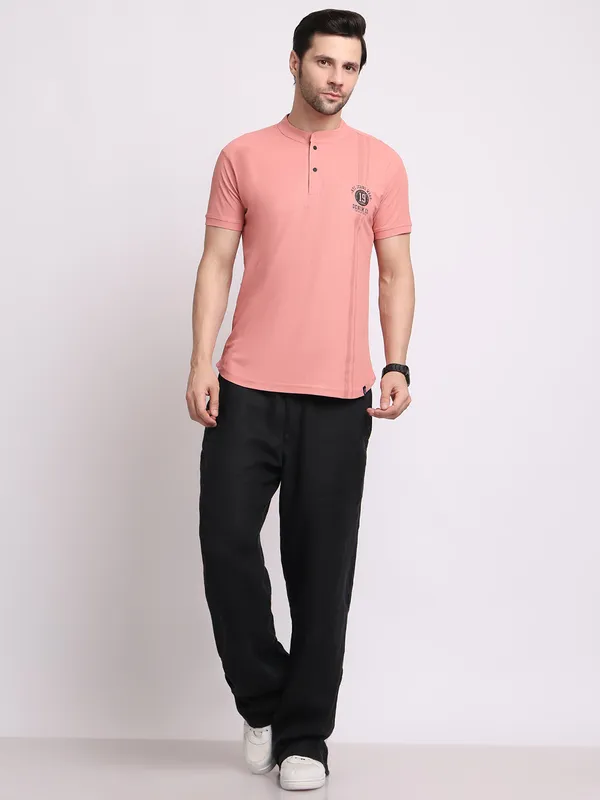 Peach_Polycotton_T-Shirt_For_Men
