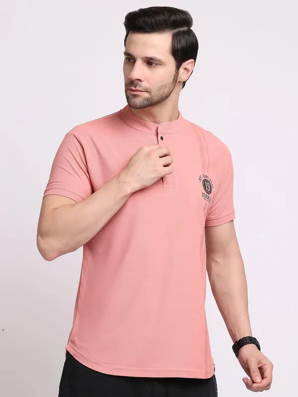 Peach_Polycotton_T-Shirt_For_Men