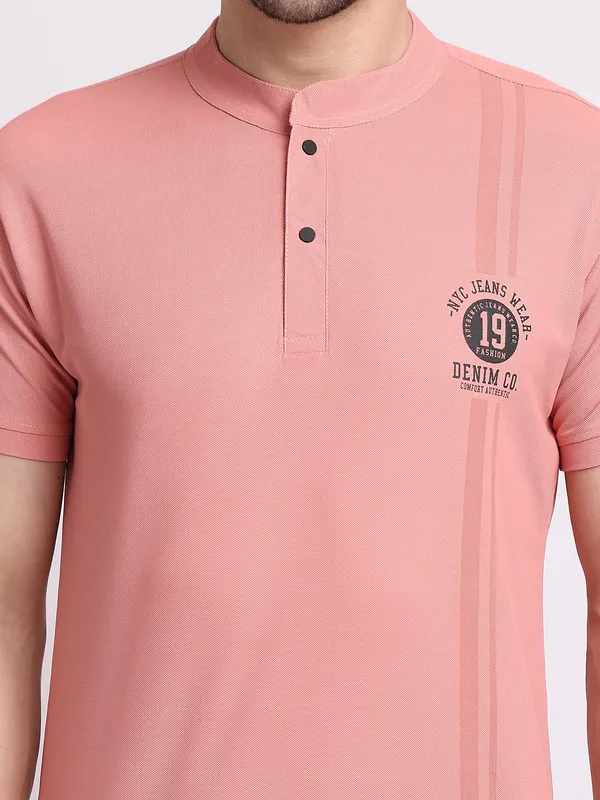 Peach_Polycotton_T-Shirt_For_Men