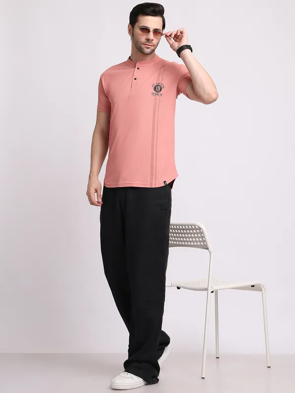Peach_Polycotton_T-Shirt_For_Men