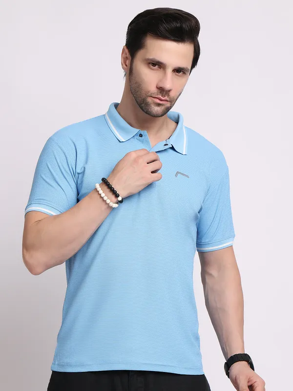 Turquoise_Blue_Polycotton_T-Shirt_For_Men
