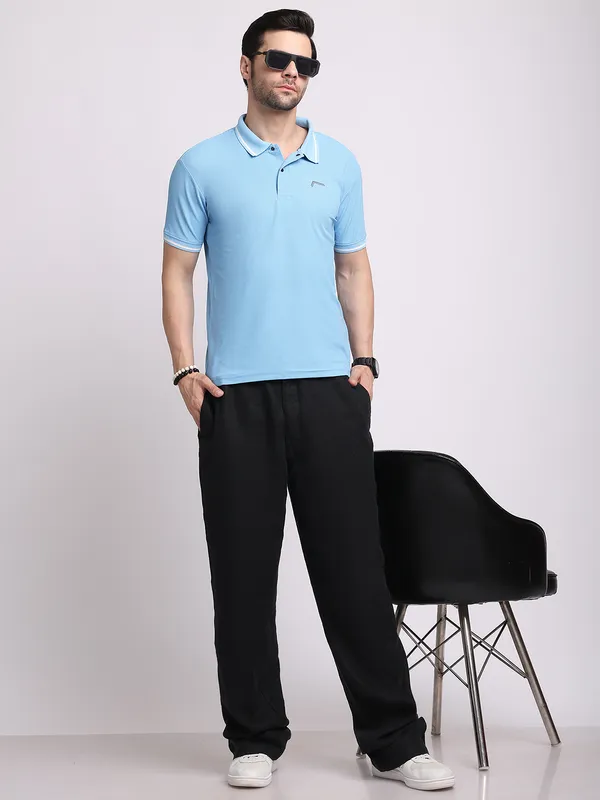 Turquoise_Blue_Polycotton_T-Shirt_For_Men