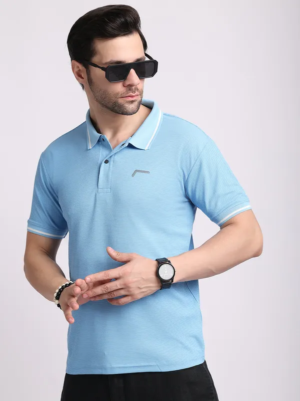 Turquoise_Blue_Polycotton_T-Shirt_For_Men