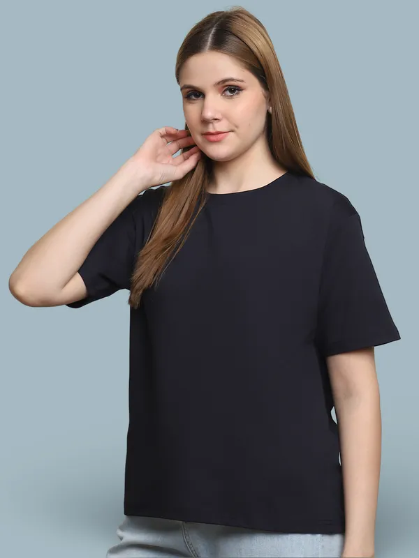 Navy_Blue_Cotton_T-Shirt_For_Women