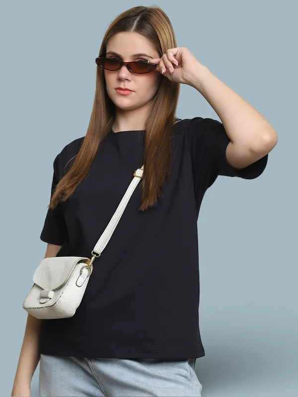 Navy_Blue_Cotton_T-Shirt_For_Women