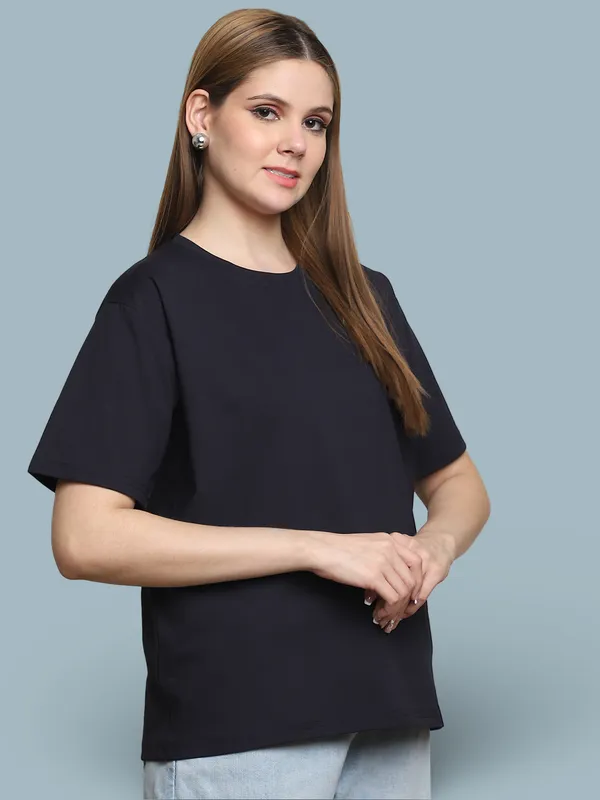 Navy_Blue_Cotton_T-Shirt_For_Women