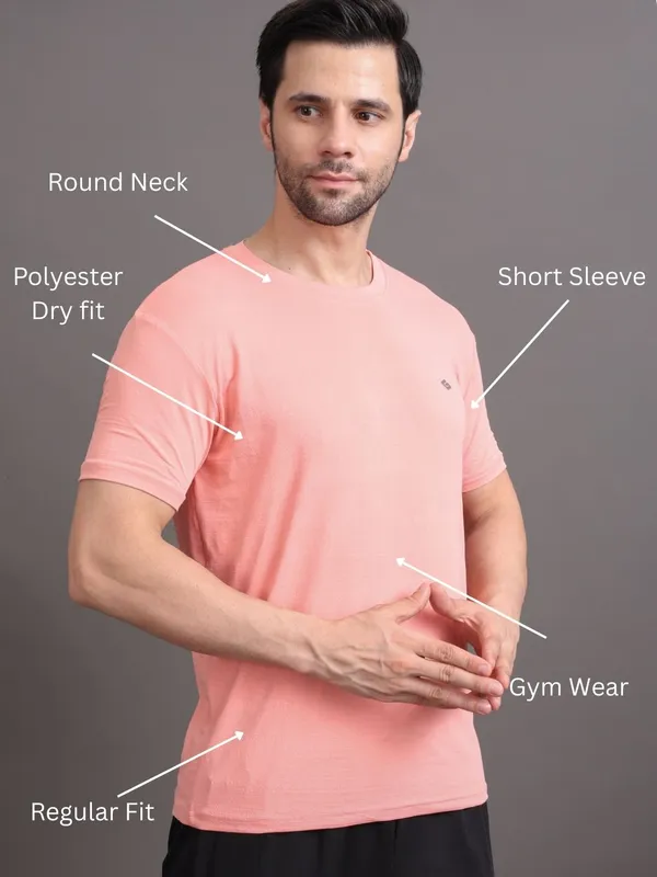 Peach_Polyester_Tshirt_For_Men