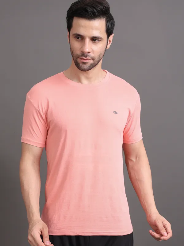 Grey::Peach_Polyester_T-Shirt_For_Men