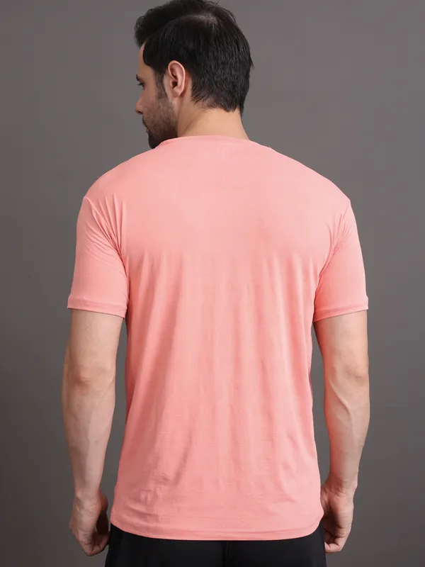 Grey::Peach_Polyester_T-Shirt_For_Men