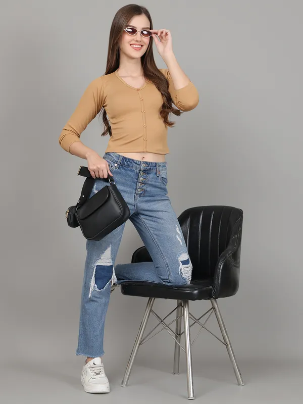 Women_Lifestyles_cotton_Rib_Full_sleeve_Beige_Crop_Tops