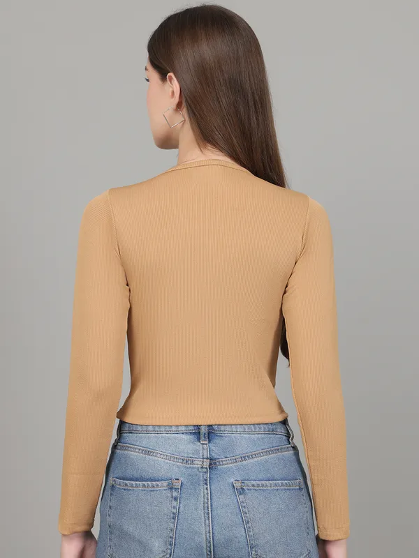 Women_Lifestyles_cotton_Rib_Full_sleeve_Beige_Crop_Tops