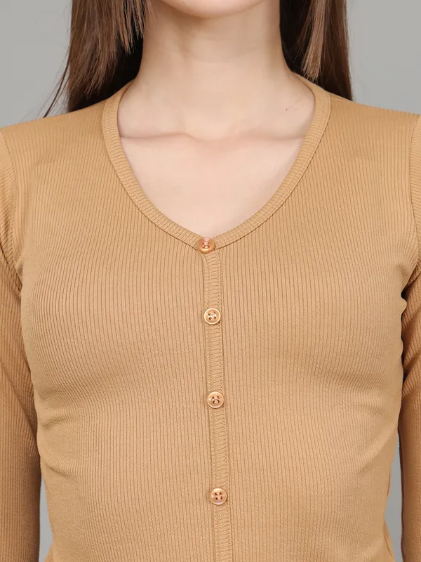 Women_Lifestyles_cotton_Rib_Full_sleeve_Beige_Crop_Tops