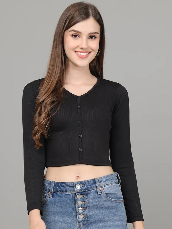 Women_Lifestyles_cotton_Rib_Full_sleeve_Black_Crop_Tops