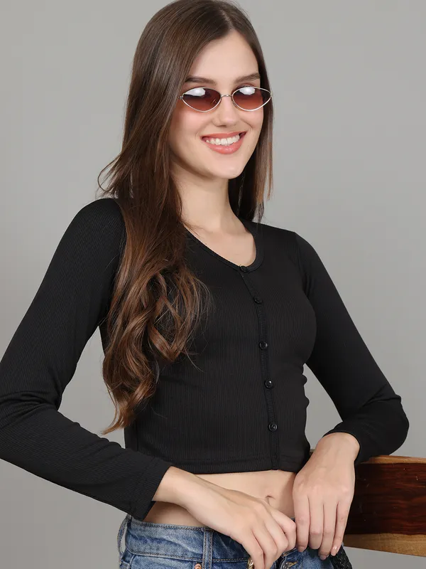 Women_Lifestyles_cotton_Rib_Full_sleeve_Black_Crop_Tops