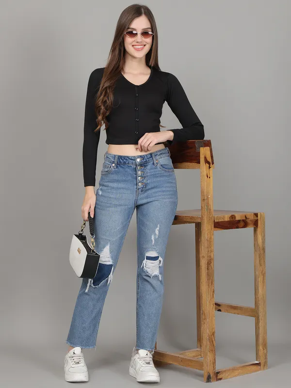 Women_Lifestyles_cotton_Rib_Full_sleeve_Black_Crop_Tops
