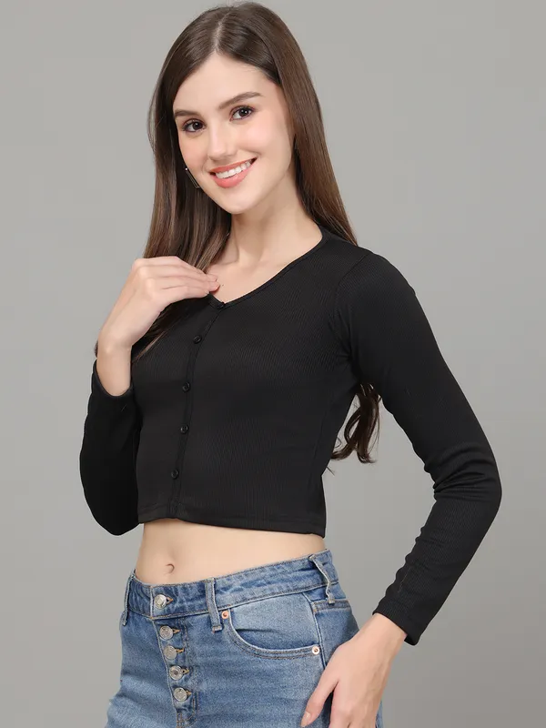 Women_Lifestyles_cotton_Rib_Full_sleeve_Black_Crop_Tops
