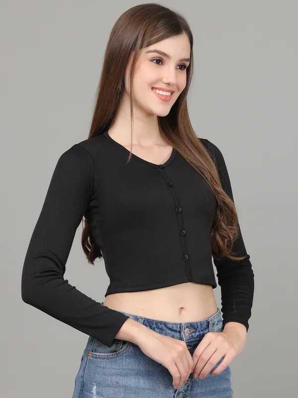 Women_Lifestyles_cotton_Rib_Full_sleeve_Black_Crop_Tops
