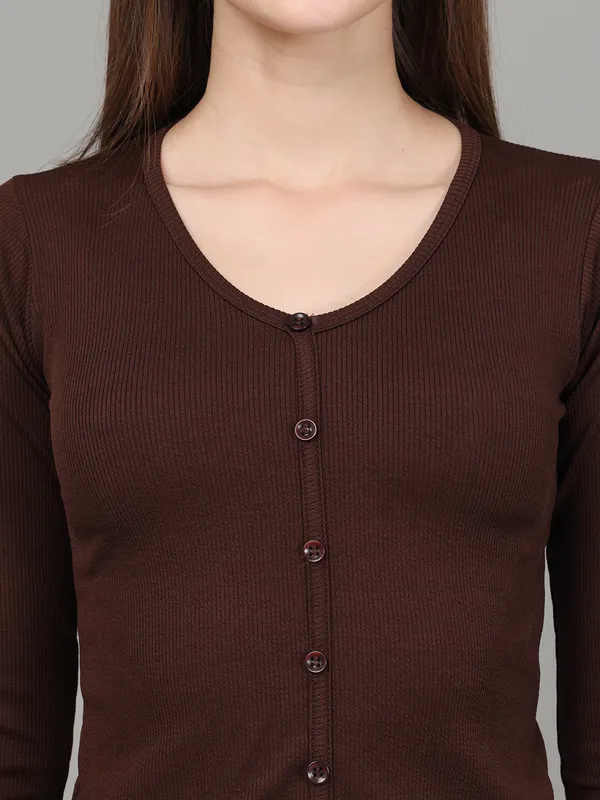 Women_Lifestyles_cotton_Rib_Full_sleeve_Brown_Crop_Tops