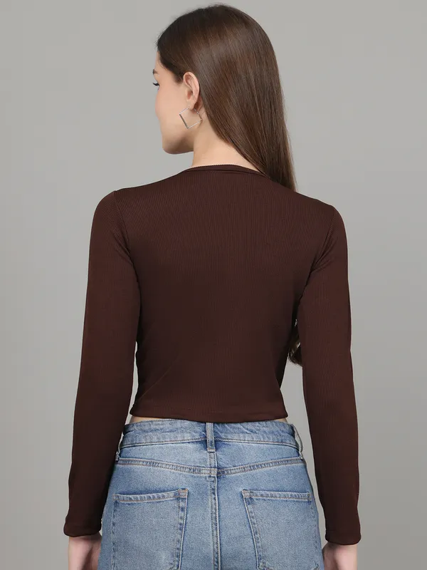 Women_Lifestyles_cotton_Rib_Full_sleeve_Brown_Crop_Tops