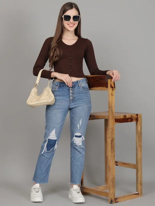 Women_Lifestyles_cotton_Rib_Full_sleeve_Brown_Crop_Tops