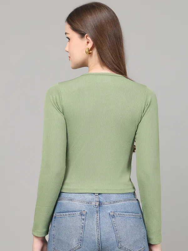 Women_Lifestyles_cotton_Rib_Full_sleeve_Green_Crop_Tops