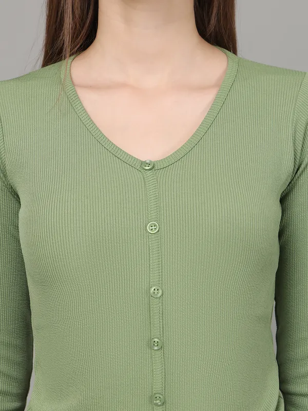 Women_Lifestyles_cotton_Rib_Full_sleeve_Green_Crop_Tops