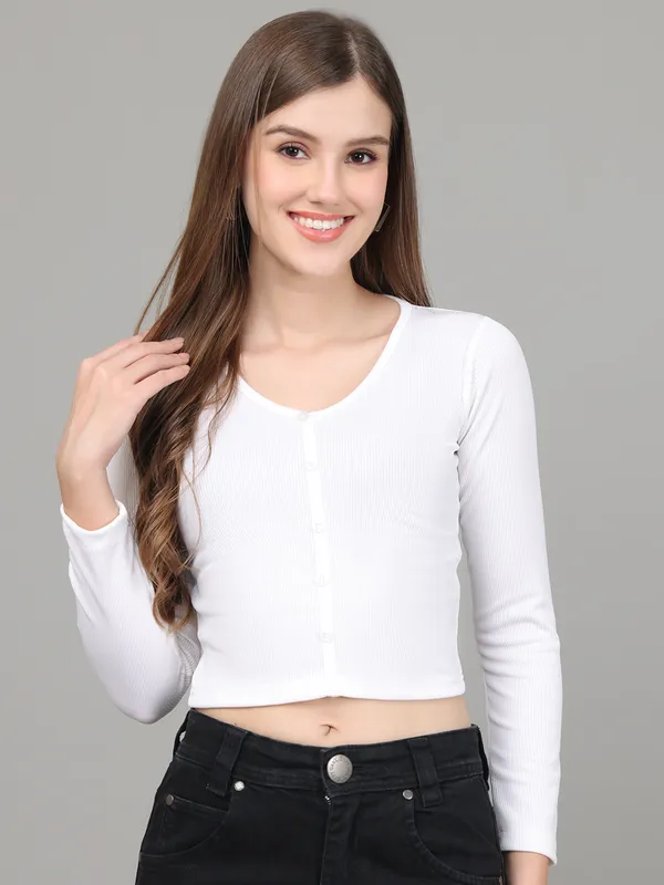 Women_Lifestyles_cotton_Rib_Full_sleeve_White_Crop_Tops