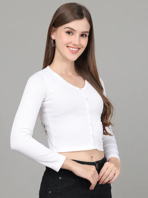 Women_Lifestyles_cotton_Rib_Full_sleeve_White_Crop_Tops