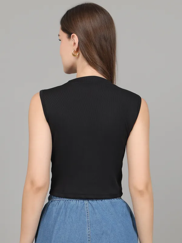 Women_Lifestyles_cotton_Rib_Sleeveless_Black_Crop_Tops