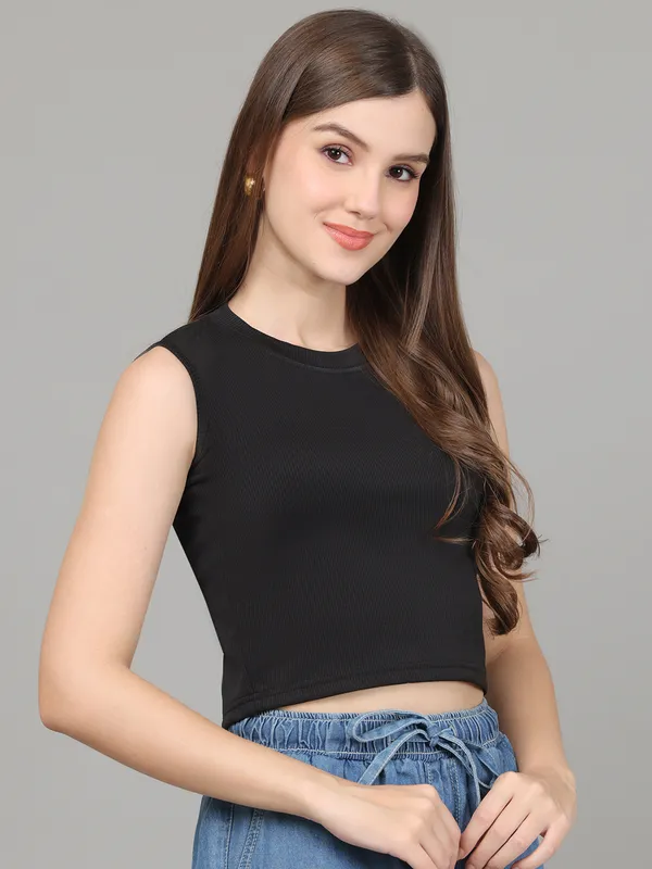 Women_Lifestyles_cotton_Rib_Sleeveless_Black_Crop_Tops