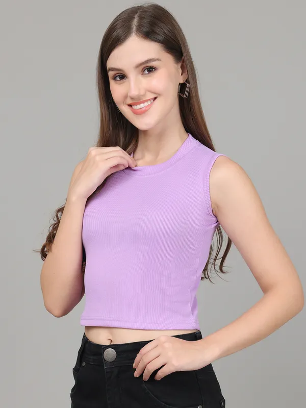 Women_Lifestyles_cotton_Rib_Sleeveless_Purple_Crop_Tops