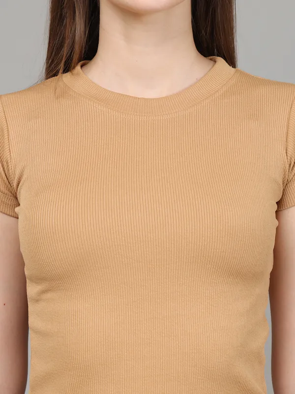 Women_Lifestyles_cotton_Rib_half_sleeve_Beige_Crop_Tops
