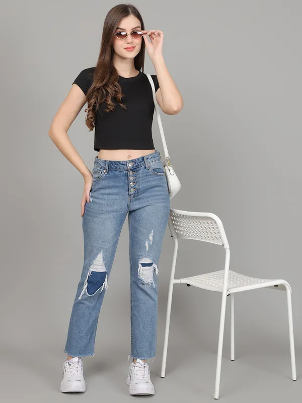 Women_Lifestyles_cotton_Rib_half_sleeve_Black_Crop_Tops