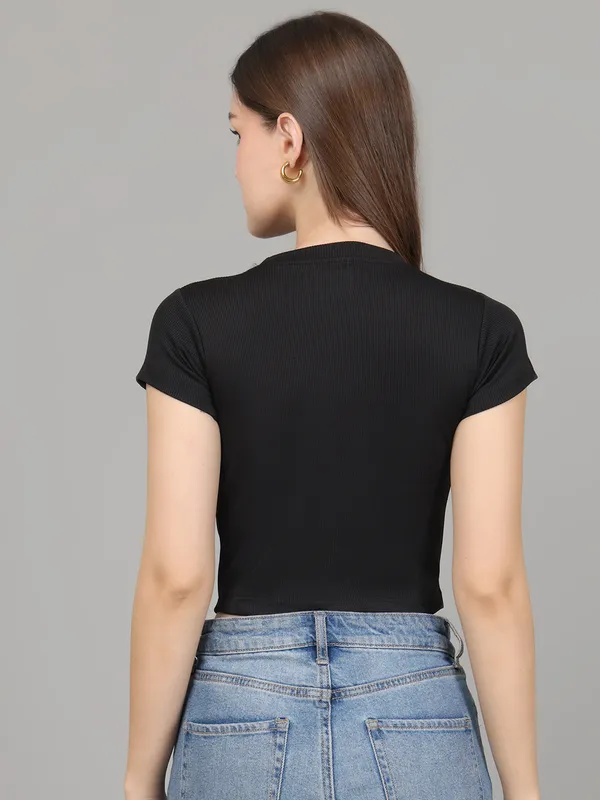 Women_Lifestyles_cotton_Rib_half_sleeve_Black_Crop_Tops