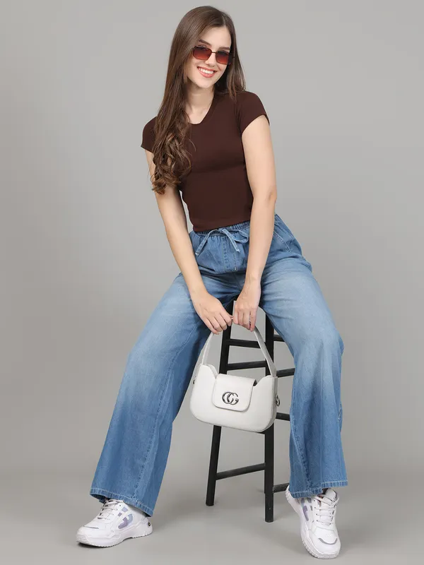 Women_Lifestyles_cotton_Rib_half_sleeve_Brown_Crop_Tops