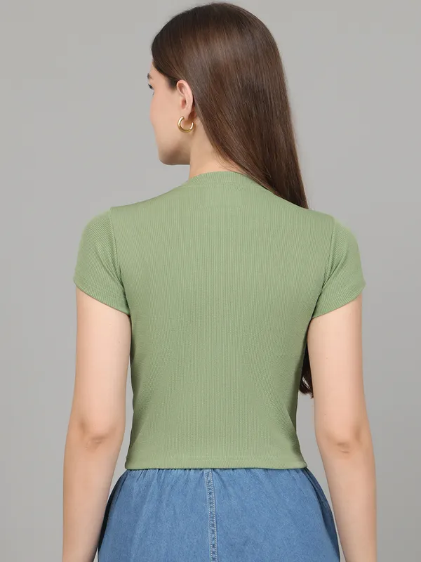 Women_Lifestyles_cotton_Rib_half_sleeve_Green_Crop_Tops