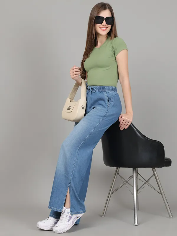 Women_Lifestyles_cotton_Rib_half_sleeve_Green_Crop_Tops
