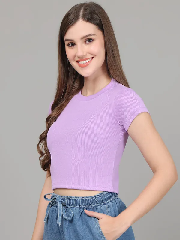 Women_Lifestyles_cotton_Rib_half_sleeve_Purple_Crop_Tops