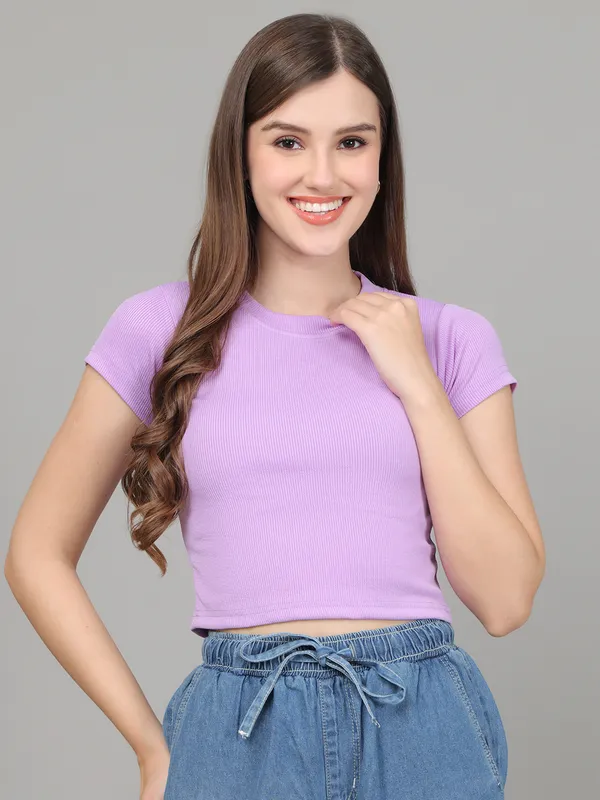 Women_Lifestyles_cotton_Rib_half_sleeve_Purple_Crop_Tops