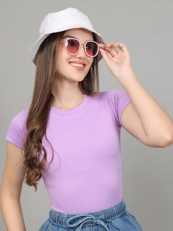 Women_Lifestyles_cotton_Rib_half_sleeve_Purple_Crop_Tops