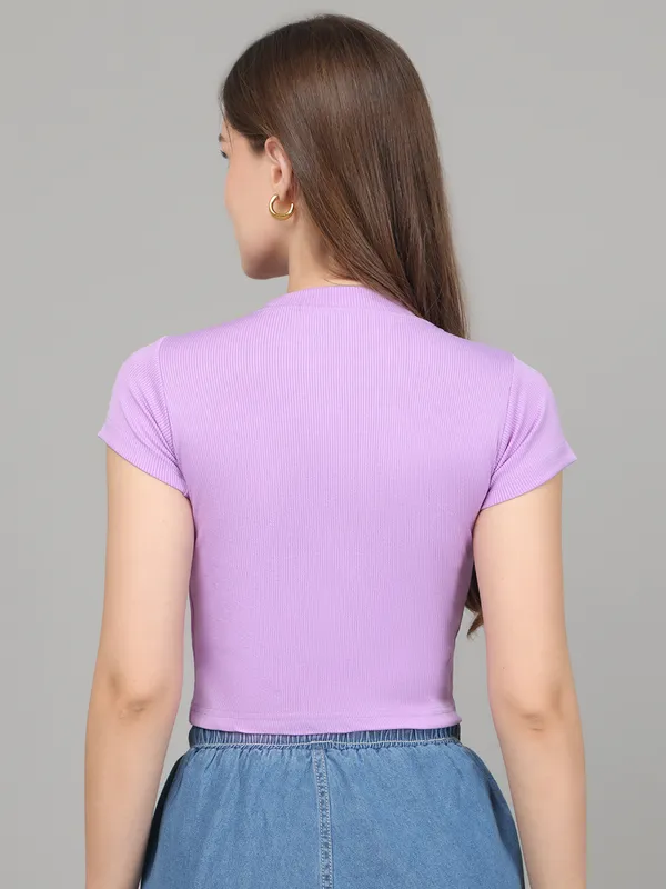 Women_Lifestyles_cotton_Rib_half_sleeve_Purple_Crop_Tops