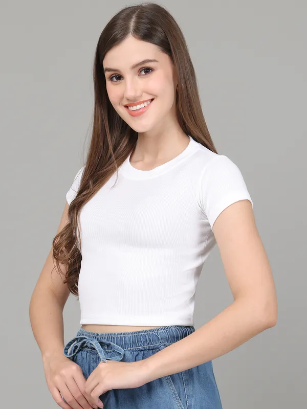 Women_Lifestyles_cotton_Rib_half_sleeve_White_Crop_Tops