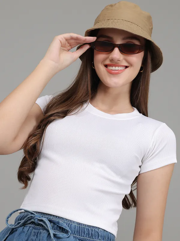 Women_Lifestyles_cotton_Rib_half_sleeve_White_Crop_Tops